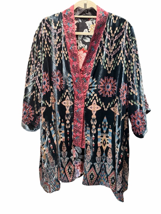 Johnny Was Tops - Johnny Was Payden Black Floral Silk/Green & Pink Embroidered Design Kimono